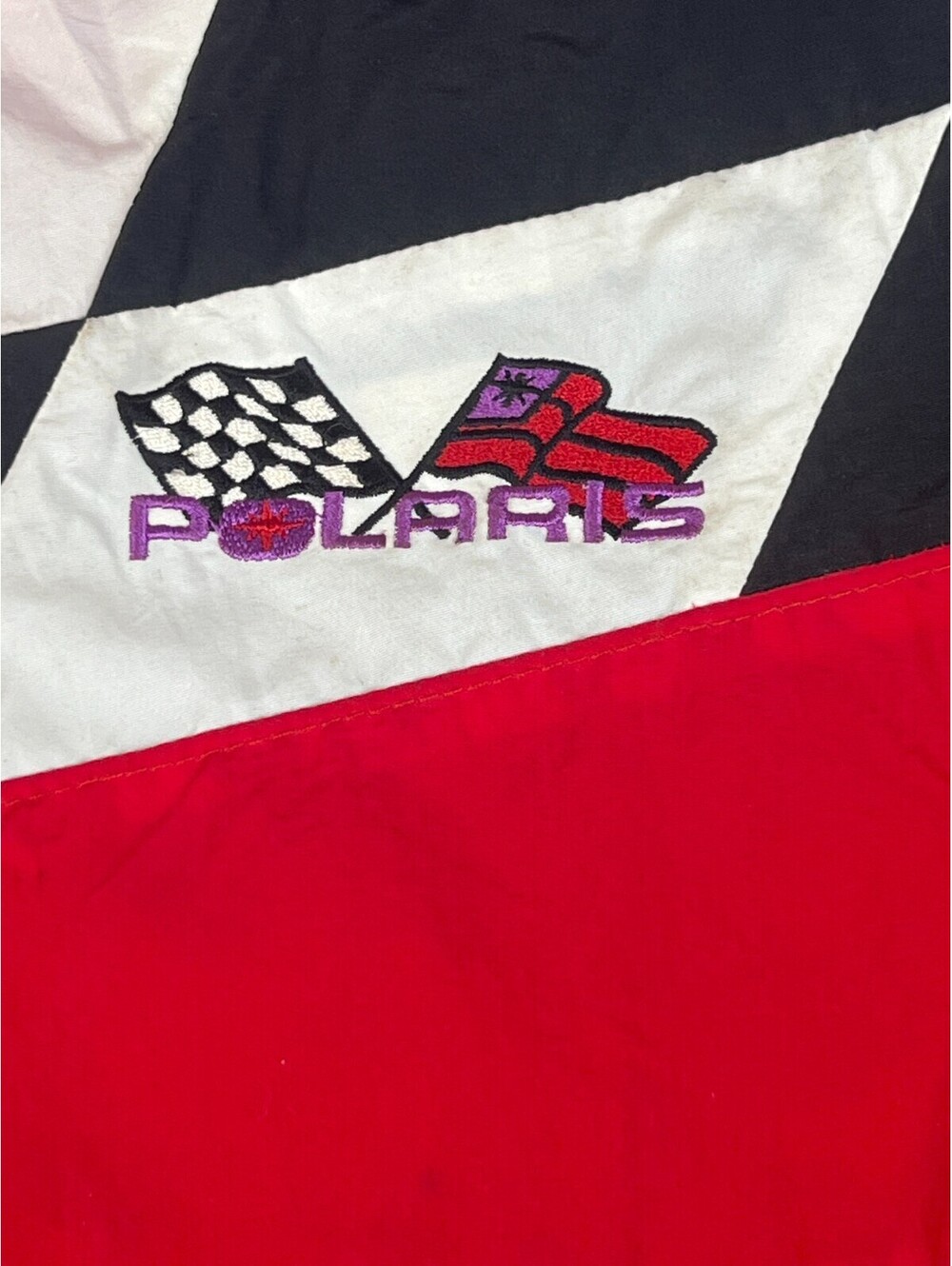 VTG 90s Polaris Garments Racing Jacket Checkered Colorblock Windbreaker Men M - Picture 5 of 8
